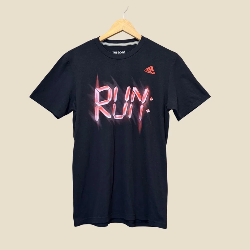 Adidas Running Shirt Mens Small Black Red Climalite Graphic Tee The Go-To Tee